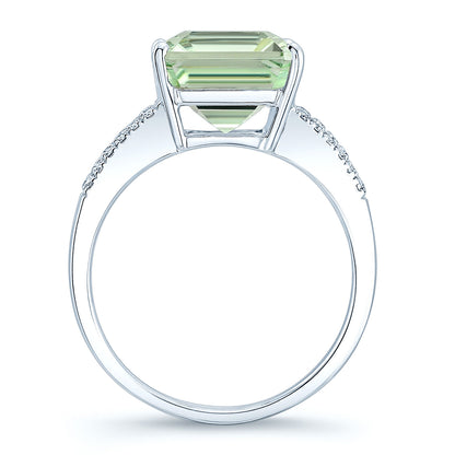 Green Quartz And Diamond Open Shank Ring In 14k White Gold