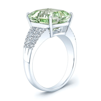 Green Quartz And Diamond Open Shank Ring In 14k White Gold