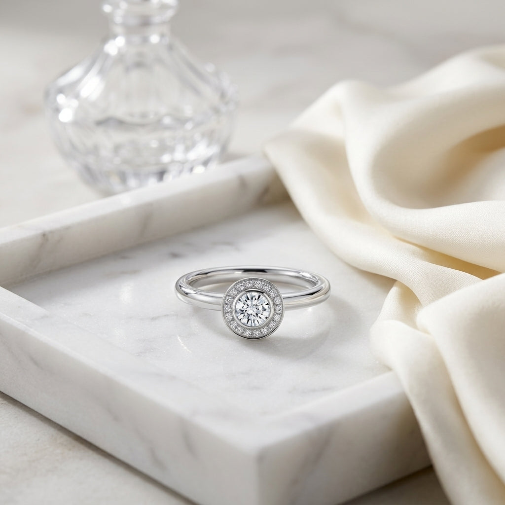 Diamond Halo Wedding Set Ring In 14k White Gold (3/8 Ct.tw.) — atelier still life
