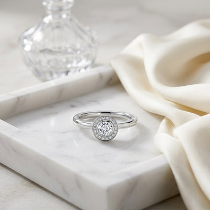 Diamond Halo Wedding Set Ring In 14k White Gold (3/8 Ct.tw.) — atelier still life