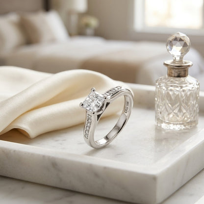 Diamond Engagement Ring Semi Mount with 3/4 Ctw 4 Prong Cast Head in 14k White Gold — marble silk