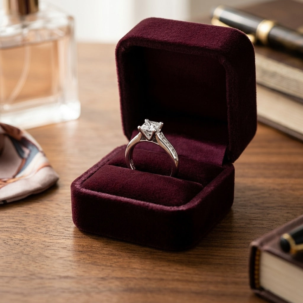 Diamond Engagement Ring Semi Mount with 3/4 Ctw 4 Prong Cast Head in 14k White Gold — velvet box