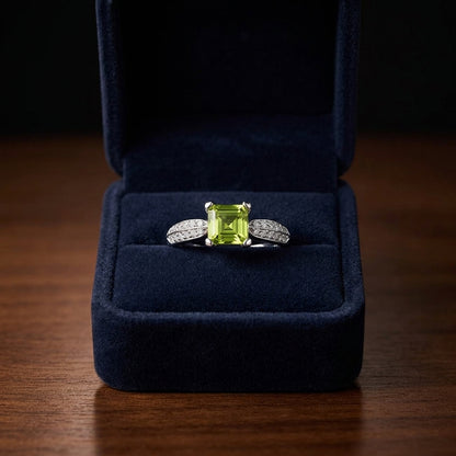 Peridot And Diamond Ring In 14k White Gold — gift presentation