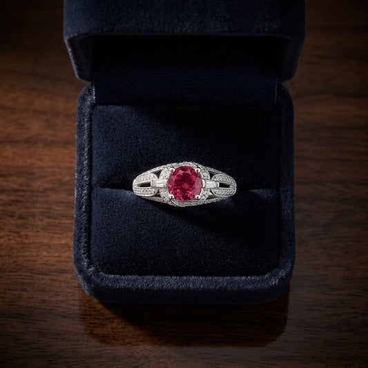 Pink Tourmaline And Diamond Ring In 14k White Gold (1/3ctw) — gift presentation