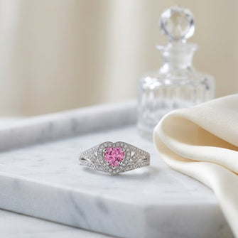 Heart Blue Sapphire And Diamond Split Shank Halo Ring In 14k White Gold (hi/si) (4mm) — atelier still life