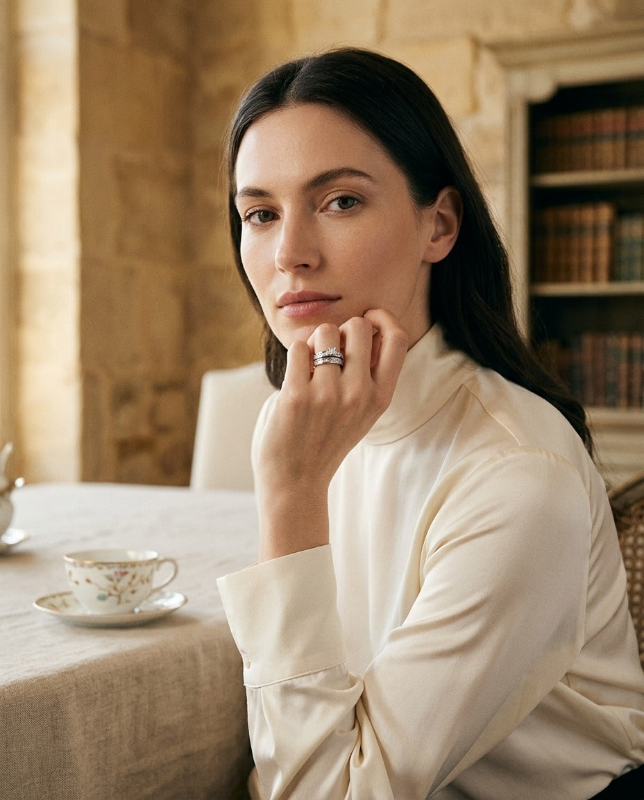 Diamond Princess and Baguette Alternating Channel Wedding Set in 14k White Gold — portrait full