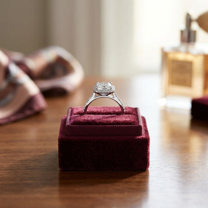 Diamond Princess Cut Halo Engagement Ring In 14k White Gold — velvet box