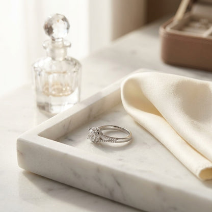 Diamond Split Shank Engagement Ring In 14k White Gold With Cubic Zirconia Center — marble silk