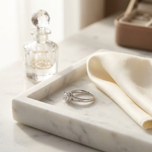 Diamond Split Shank Engagement Ring In 14k White Gold With Cubic Zirconia Center — marble silk