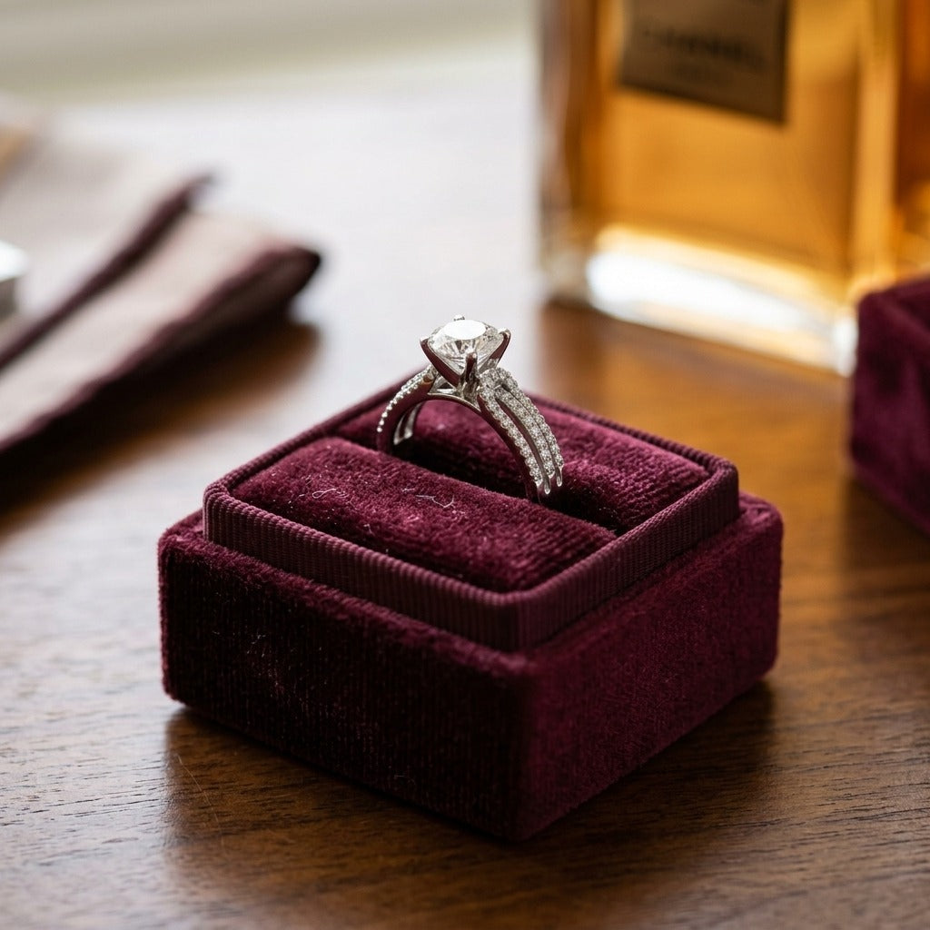 Diamond Engagement Semi Mount Ring 7mm Rd Cz Center in 14k White Gold (1/3 Ct.tw.) — velvet box