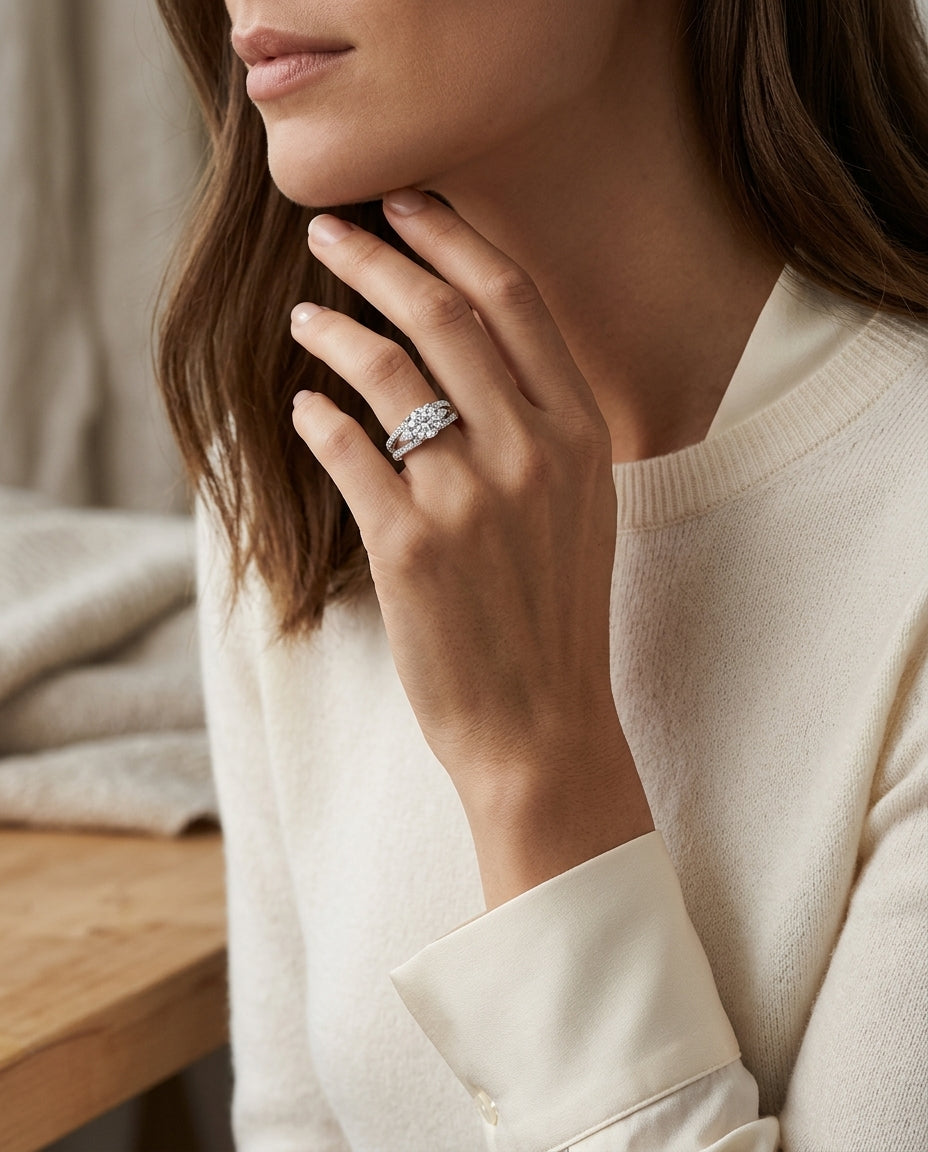 Diamond Semi Mount Engagement Ring In 14k White Gold (1/2 Ct. Tw.) — editorial close-up