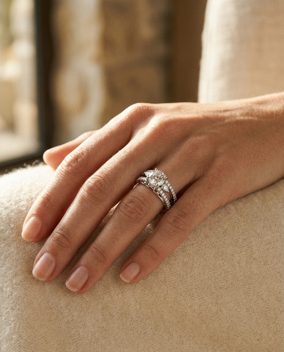 Cubic Zirconia and Diamond Ring in 14k White Gold (1/2 Ct. Tw.) — portrait close