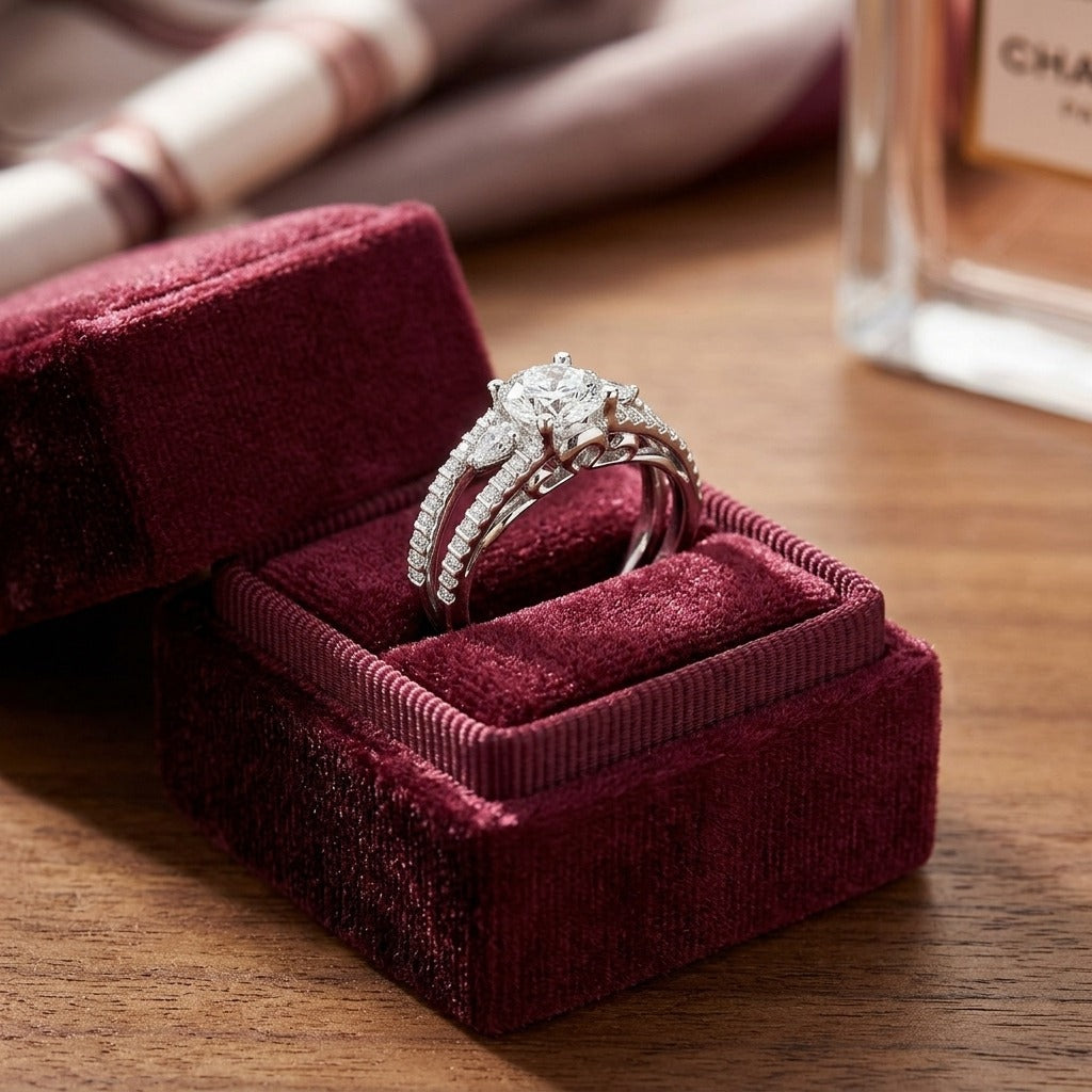 Cubic Zirconia and Diamond Ring in 14k White Gold (1/2 Ct. Tw.) — velvet box