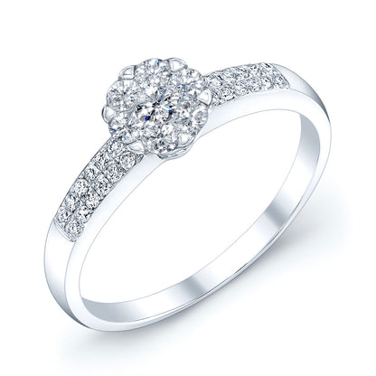 14k White Gold Double Row Pave Diamond Cluster Ring 0.35ctw