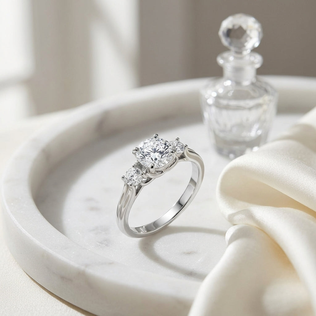 3-stone Round Brilliant Ring In 14k White Gold — atelier still life