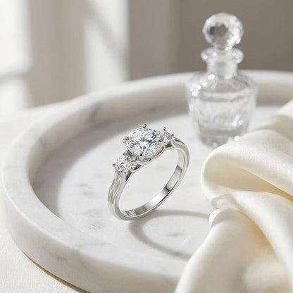 3-stone Round Brilliant Ring In 14k White Gold — atelier still life
