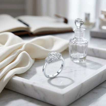 3 Stone Diamond Style Wedding Set With Diamond Studded Millgrain Galllery In 14k White Gold (1 Ctw) — atelier still life
