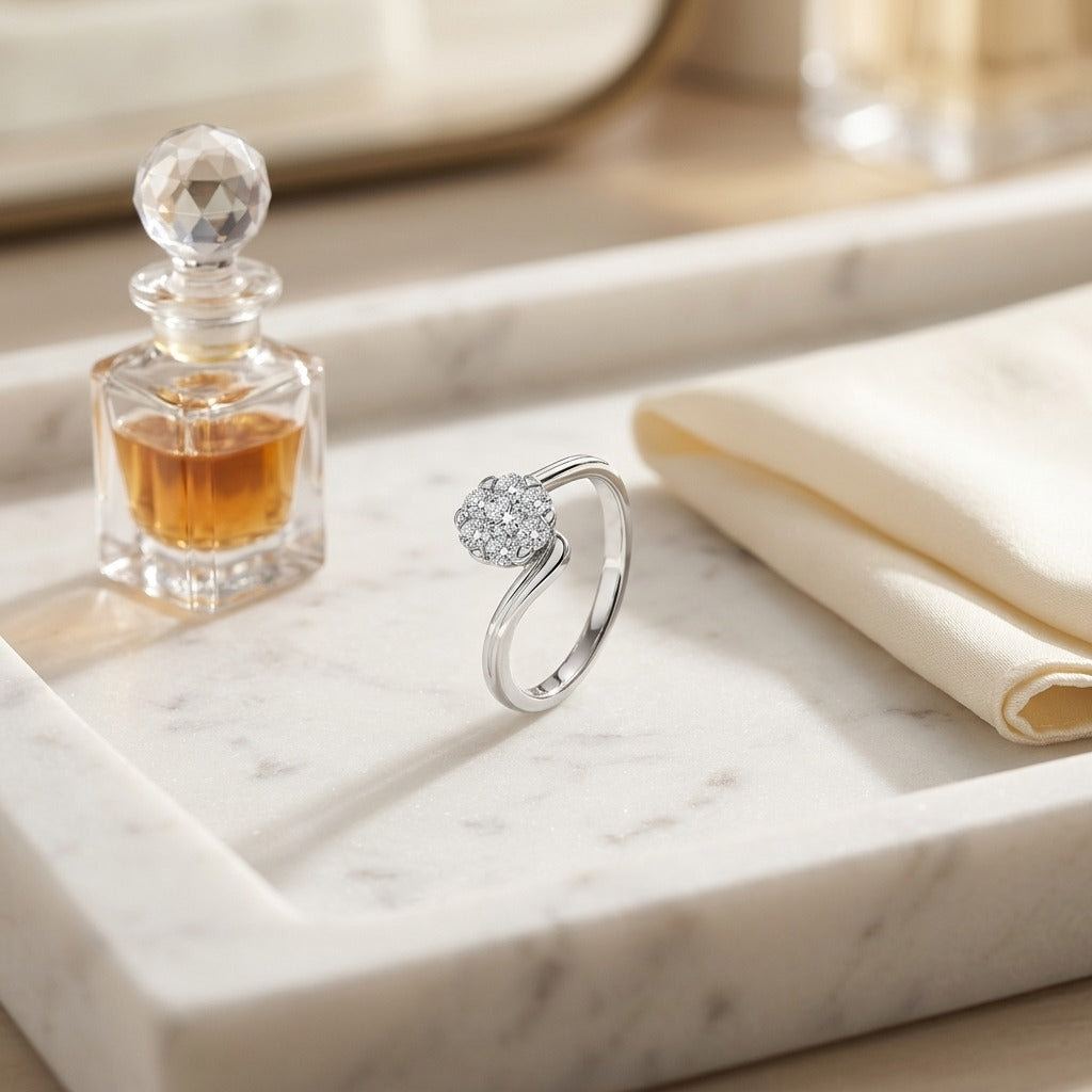 Diamond Grooved Shank Bypass Ring in 14k White Gold - Missing Amazon Video 1 — marble silk