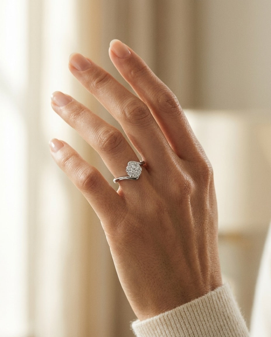 Diamond Grooved Shank Bypass Ring in 14k White Gold - Missing Amazon Video 1 — portrait close