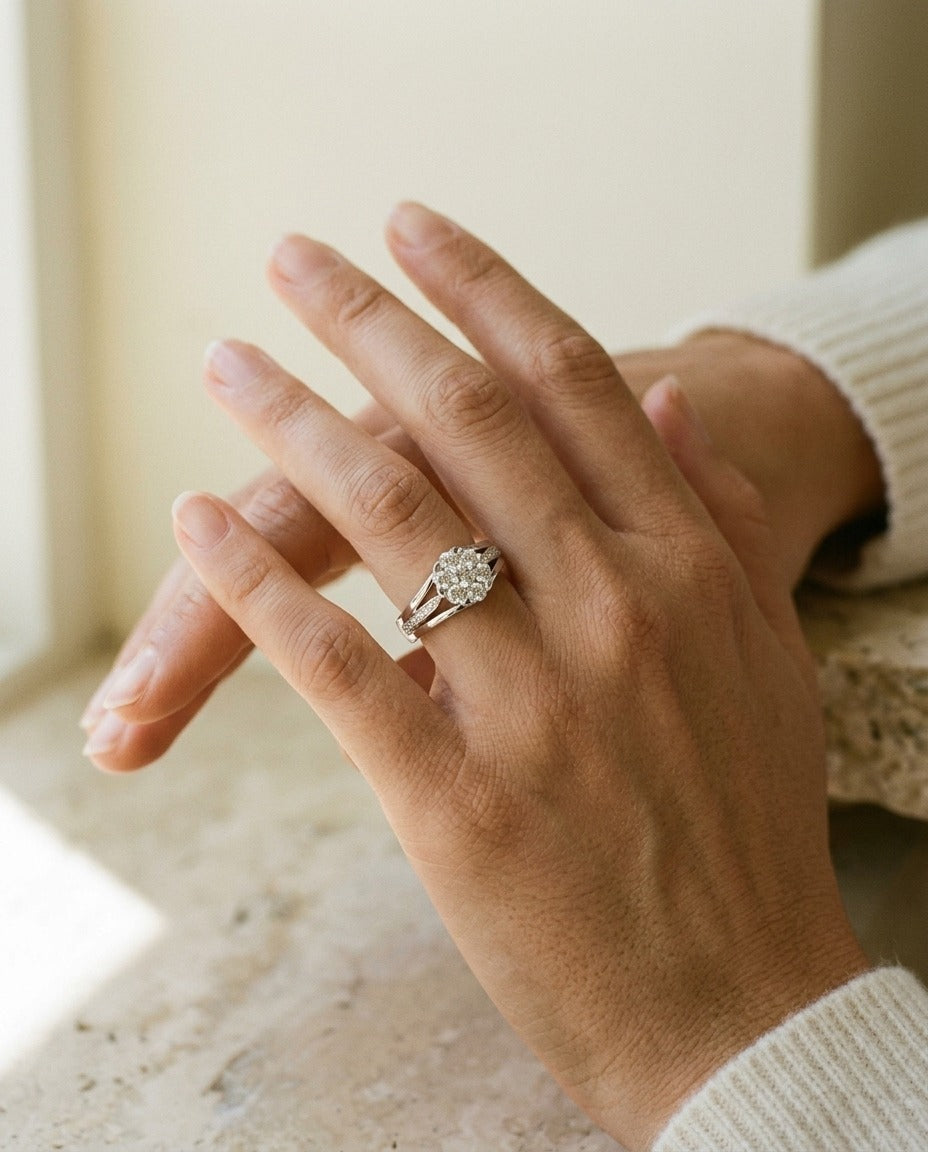 Diamond Triple Shank Ring in 14k White Gold - Missing Amazon Video 1 — portrait close