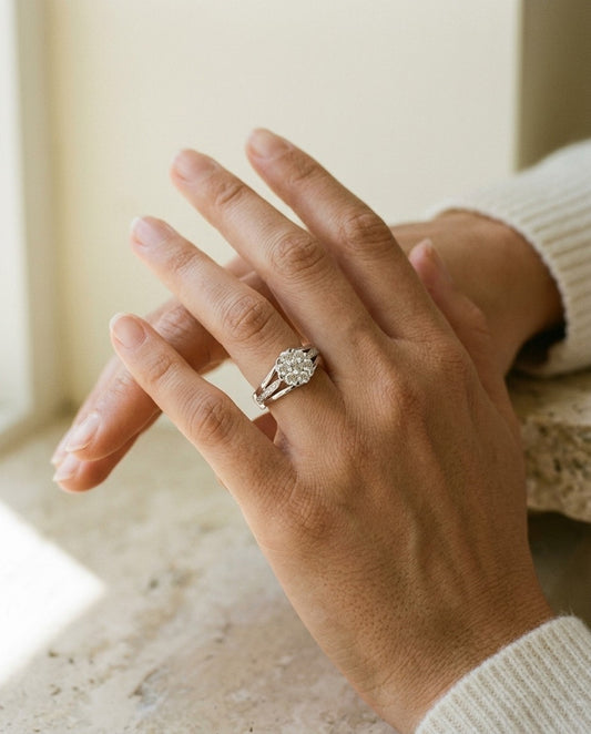 Diamond Triple Shank Ring in 14k White Gold - Missing Amazon Video 1 — portrait close