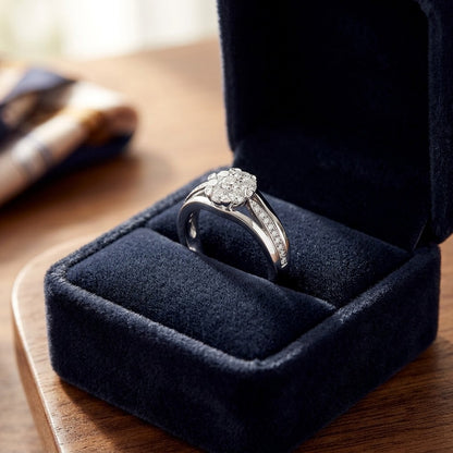 Diamond Triple Shank Ring in 14k White Gold - Missing Amazon Video 1 — velvet box