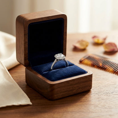 Round Diamond with Square Halo Engagement Ring in 14k White Gold (1ct Round Cz Center) — velvet box