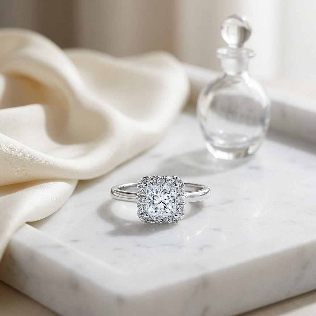 Cz Princess Cut Wedding Set In 14k White Gold — atelier still life