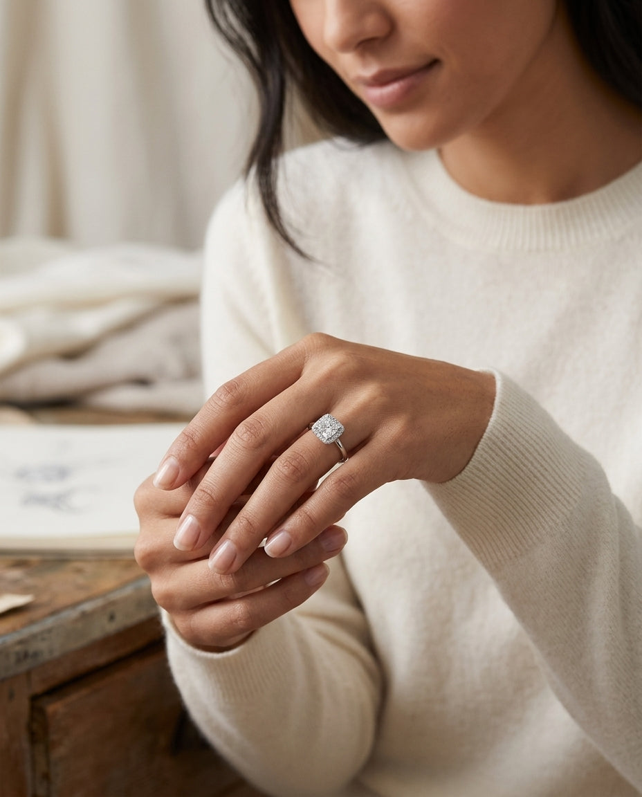 Cz Princess Cut Wedding Set In 14k White Gold — editorial close-up