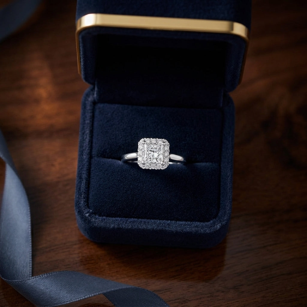 Cz Princess Cut Wedding Set In 14k White Gold — gift presentation