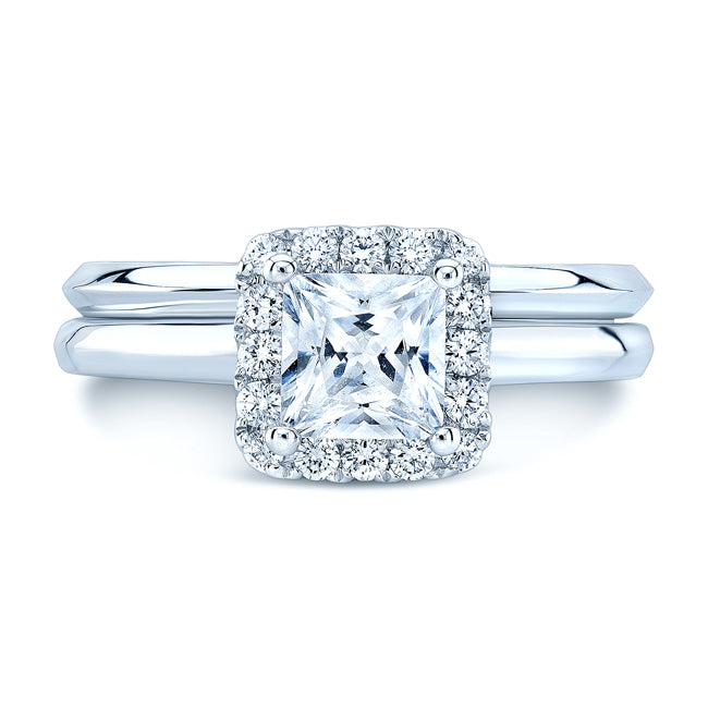 Diamond Square Halo Wedding Set In 14k White Gold (1ct Princess Cut Center)