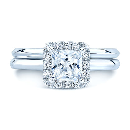 Diamond Square Halo Wedding Set In 14k White Gold (1ct Princess Cut Center)