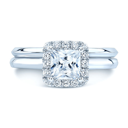 Diamond Square Halo Wedding Set In 14k White Gold (1ct Princess Cut Center)