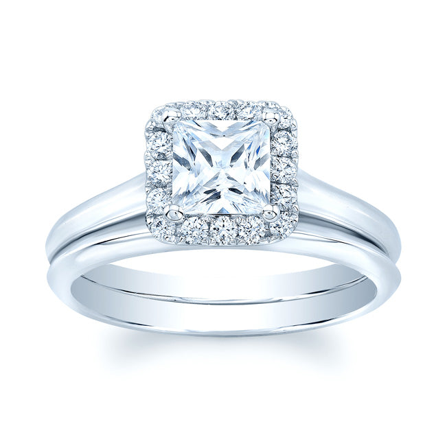 Diamond Square Halo Wedding Set In 14k White Gold (1ct Princess Cut Center)