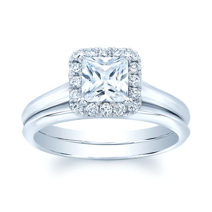 Diamond Square Halo Wedding Set In 14k White Gold (1ct Princess Cut Center)