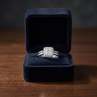 Diamond Square Halo Wedding Set In 14k White Gold (1ct Princess Cut Center) — gift presentation