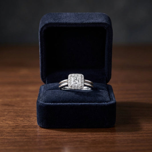 Diamond Square Halo Wedding Set In 14k White Gold (1ct Princess Cut Center) — gift presentation