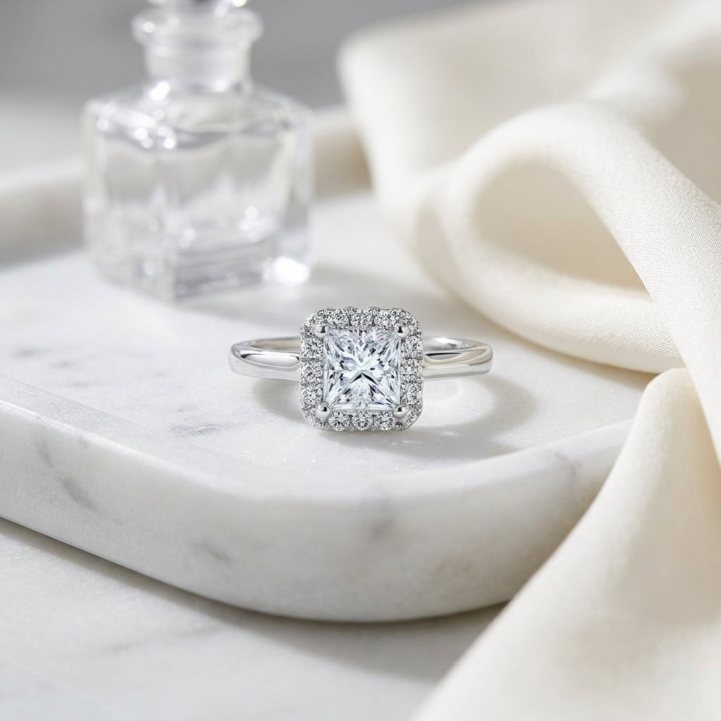 Princess Cut Wedding Set In 14k White Gold — atelier still life