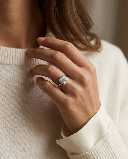 Princess Cut Wedding Set In 14k White Gold — editorial close-up