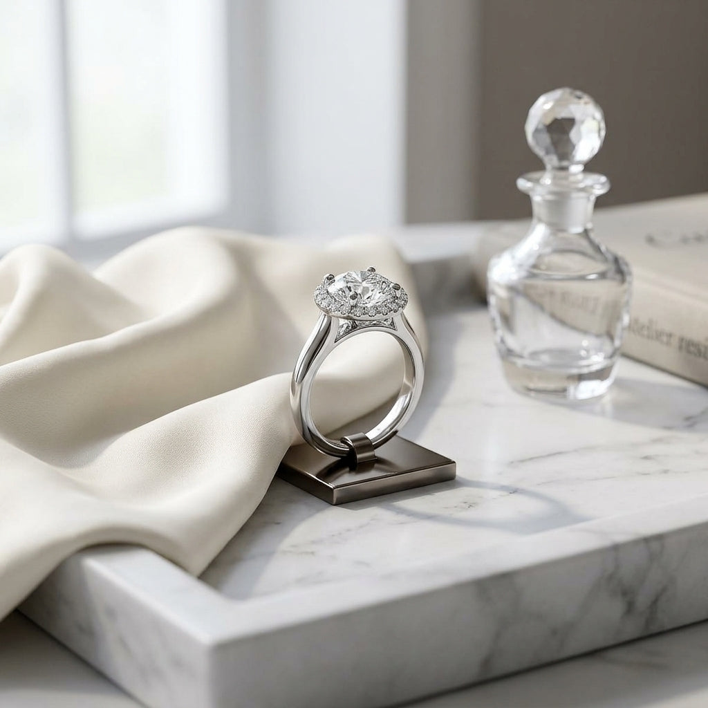 Round Diamond Engagement Ring With Cz Center In 14k White Gold (1/4 Ct.tw.) — atelier still life