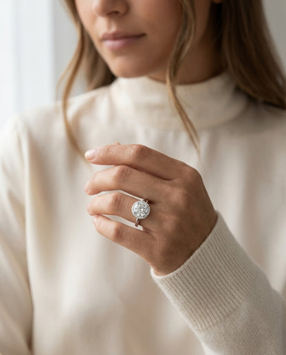 Round Diamond Engagement Ring With Cz Center In 14k White Gold (1/4 Ct.tw.) — editorial close-up