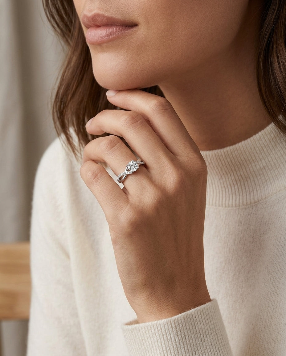 Ribbon Swirl Diamond Wedding Set In 14k White Gold (5/8 Ct.tw.) — editorial close-up