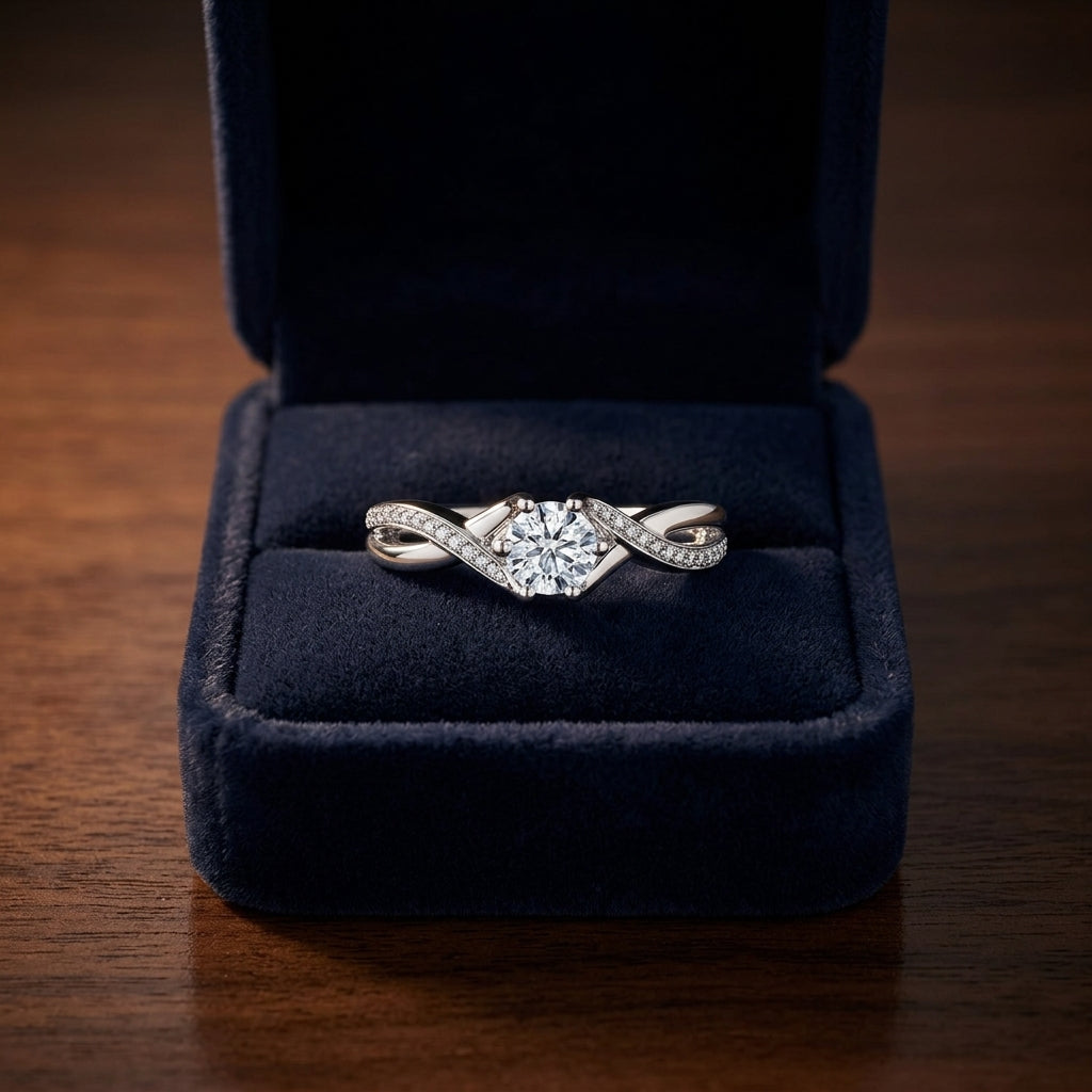 Ribbon Swirl Diamond Wedding Set In 14k White Gold (5/8 Ct.tw.) — gift presentation