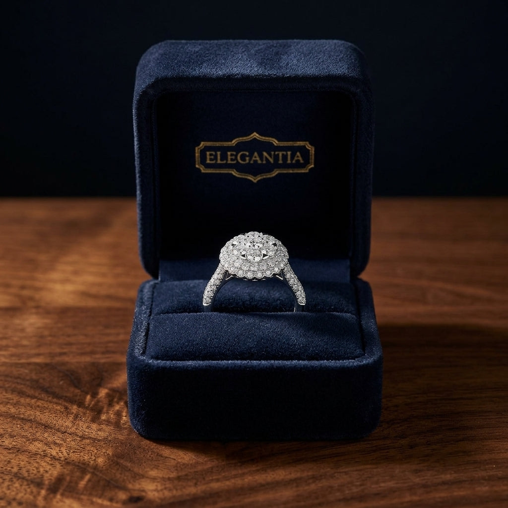 Diamond Illusion Bezel Center Halo Eng Ring In 14k White Gold — gift presentation