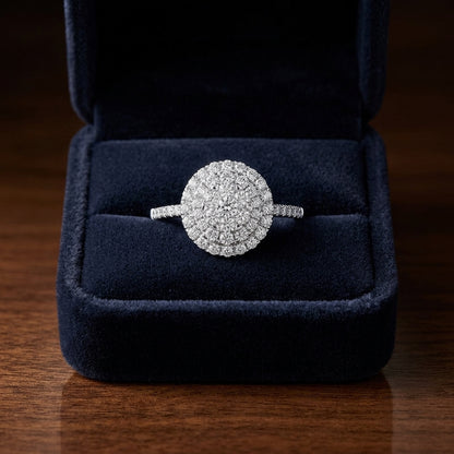 Diamond Oval Shape Double Entourage Eng Ring In 14k White Gold — gift presentation
