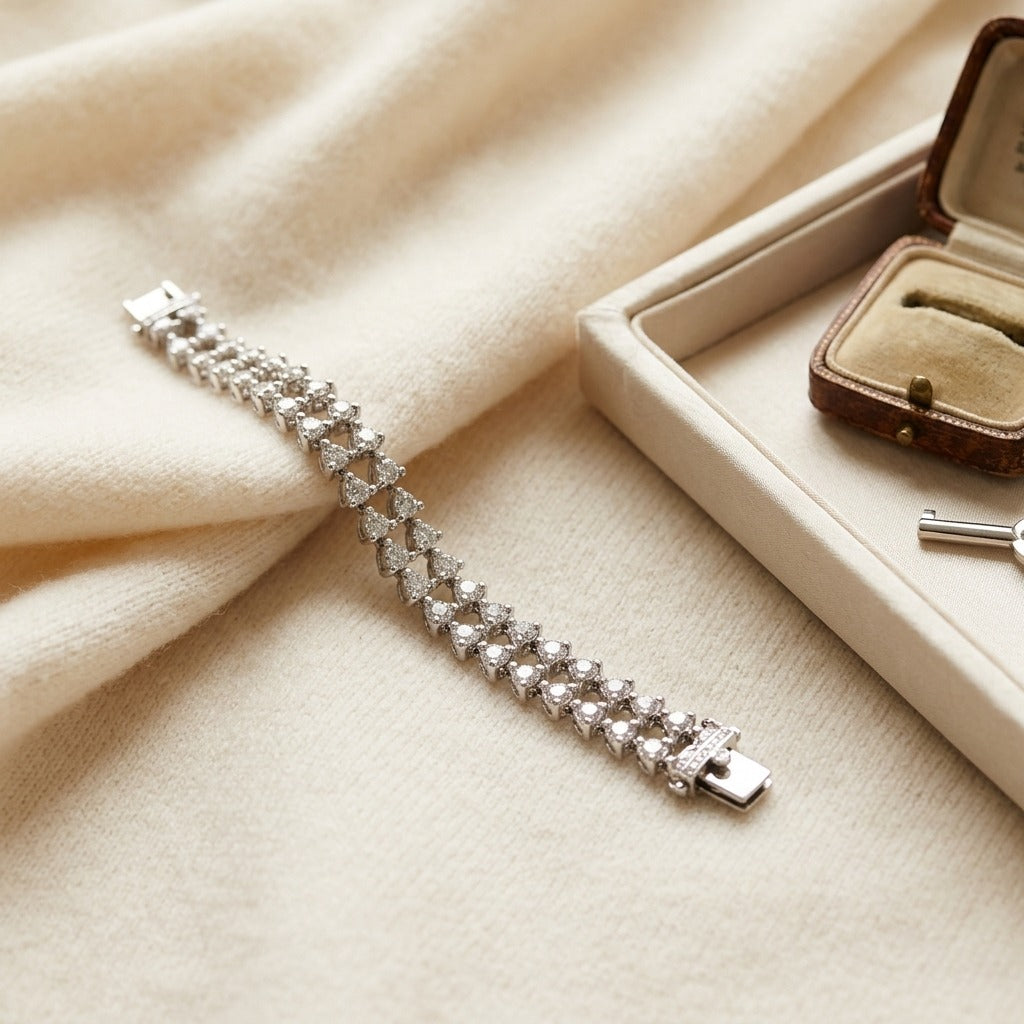 Diamond Martini Prong Double Row Bracelet in 14k White Gold (2.65ctw) — textile flat lay