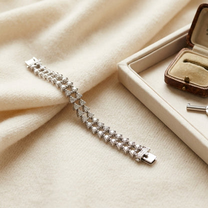 Diamond Martini Prong Double Row Bracelet in 14k White Gold (2.65ctw) — textile flat lay