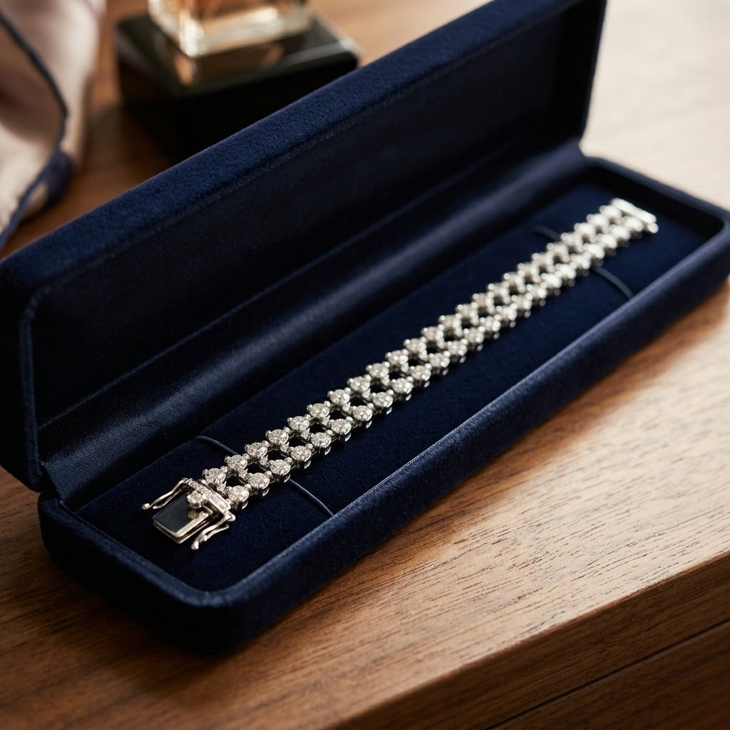 Diamond Martini Prong Double Row Bracelet in 14k White Gold (2.65ctw) — velvet box