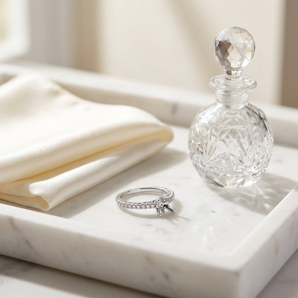 Cubic Zirconia and Diamond Engagement Ring in 14k White Gold — marble silk
