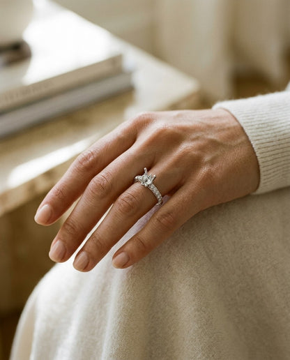 Cubic Zirconia and Diamond Engagement Ring in 14k White Gold — portrait close